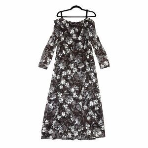 NEW Marina Dresses 1X Black White Floral Lace Cold Shoulder Midi Dress